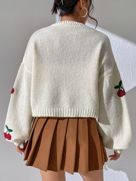 Buy SHEIN Qutie Cherry Embroidery Lantern Sleeve Cardigan in Pakistan