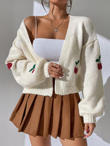 Buy SHEIN Qutie Cherry Embroidery Lantern Sleeve Cardigan in Pakistan