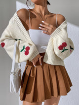 Buy SHEIN Qutie Cherry Embroidery Lantern Sleeve Cardigan in Pakistan