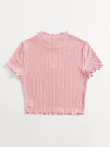 Buy SHEIN Qutie Heart Cutout Detail Lettuce Trim Tee in Pakistan