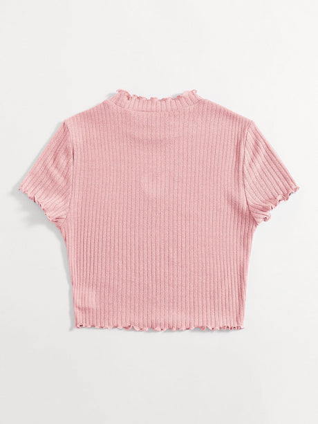 Buy SHEIN Qutie Heart Cutout Detail Lettuce Trim Tee in Pakistan