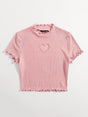 Buy SHEIN Qutie Heart Cutout Detail Lettuce Trim Tee in Pakistan