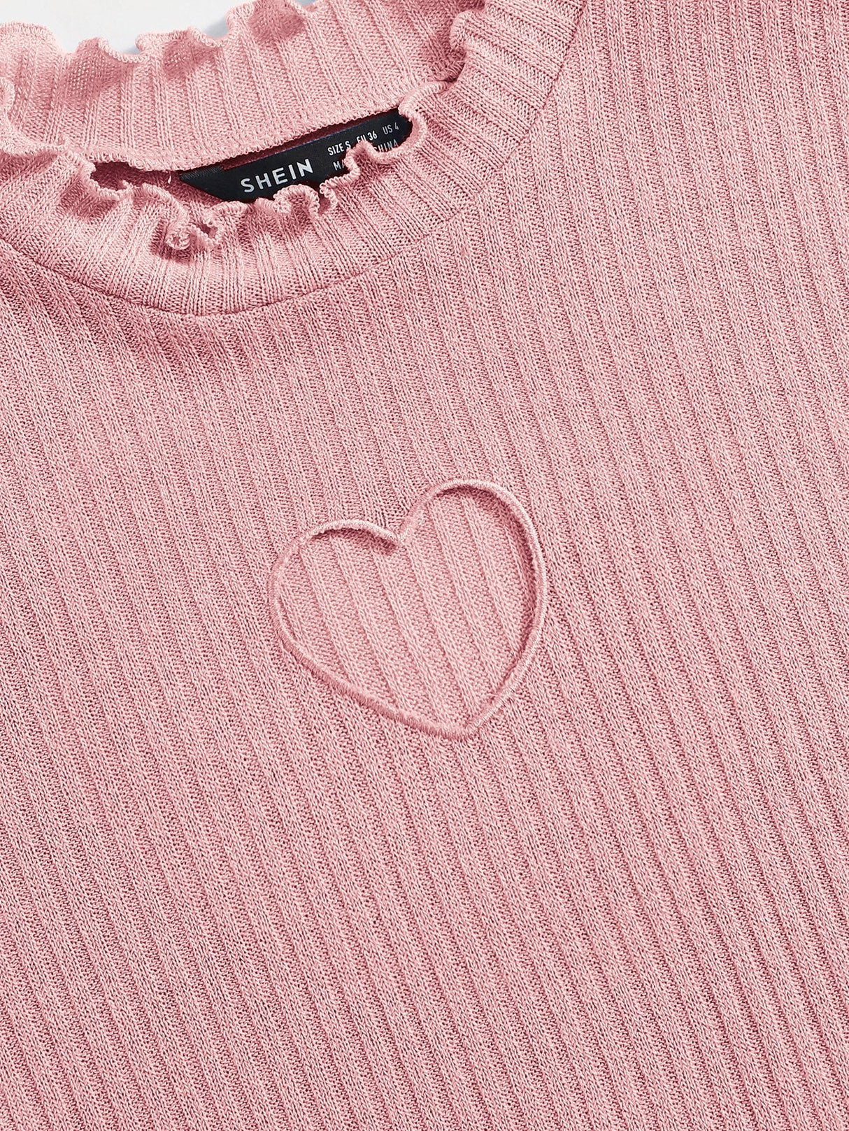 Buy SHEIN Qutie Heart Cutout Detail Lettuce Trim Tee in Pakistan