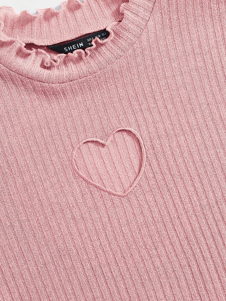 Buy SHEIN Qutie Heart Cutout Detail Lettuce Trim Tee in Pakistan