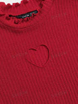 Buy SHEIN Qutie Heart Cutout Detail Lettuce Trim Wavy Edge Short Sleeves Summer Tee in Pakistan