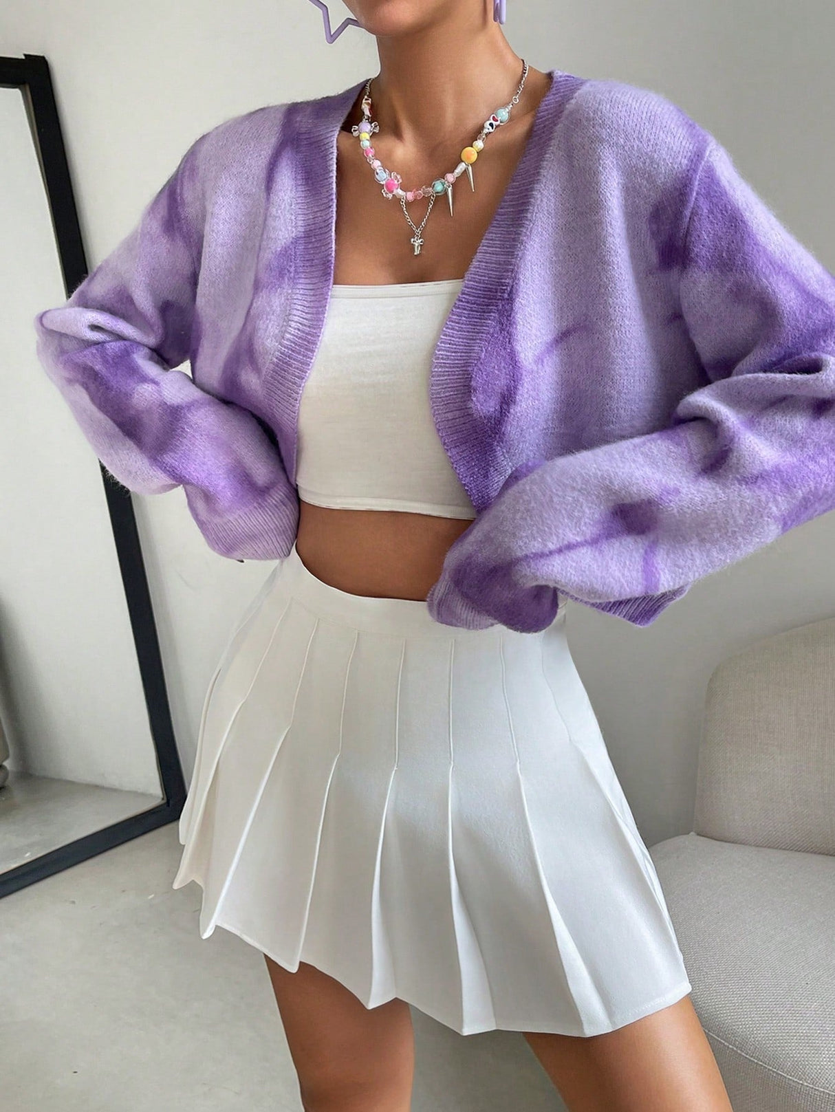 Buy SHEIN Qutie Heart Pattern Drop Shoulder Duster Cardigan in Pakistan