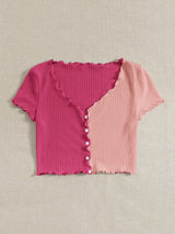 Buy SHEIN Qutie Two Tone Lettuce Trim Tee in Pakistan