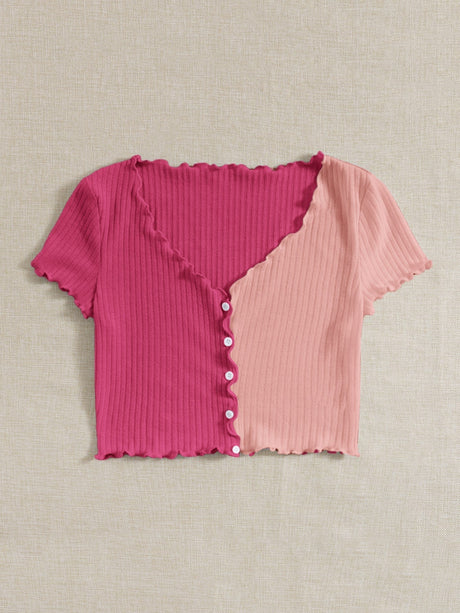 Buy SHEIN Qutie Two Tone Lettuce Trim Tee in Pakistan
