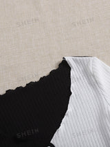 Buy SHEIN Qutie Two Tone Lettuce Trim Tee in Pakistan