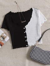 Buy SHEIN Qutie Two Tone Lettuce Trim Tee in Pakistan