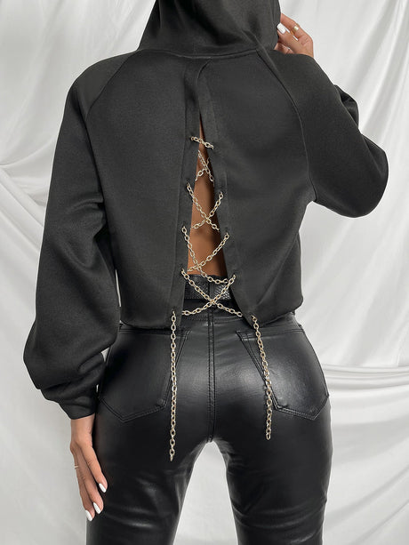 Buy SHEIN SXY Raglan Sleeve Chain Crisscross Back Hoodie in Pakistan