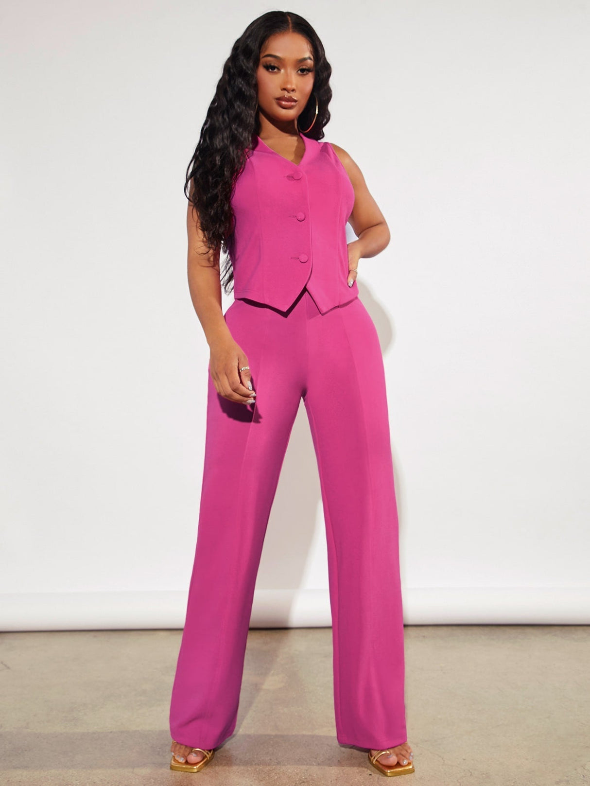 Buy SHEIN SXY Solid Button Front Vest Blazer & Suit Trousers in Pakistan