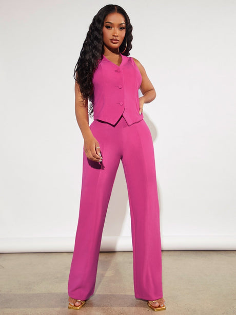 Buy SHEIN SXY Solid Button Front Vest Blazer & Suit Trousers in Pakistan