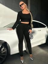 Buy SHEIN SXY Solid Crop Tee & High Waist Leggings in Pakistan