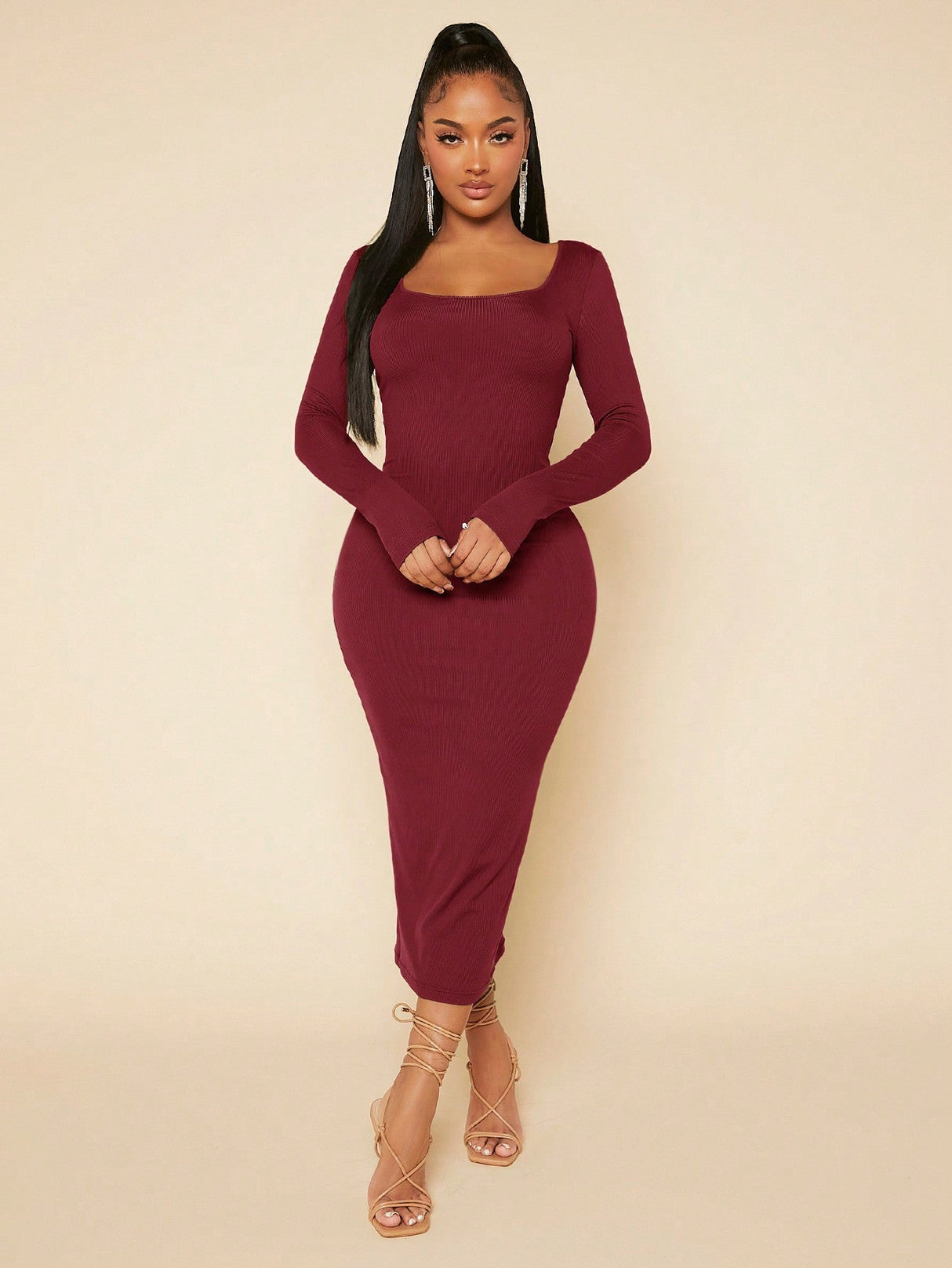 Buy SHEIN SXY Solid Square Neck Bodycon Dress in Pakistan