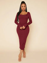 Buy SHEIN SXY Solid Square Neck Bodycon Dress in Pakistan