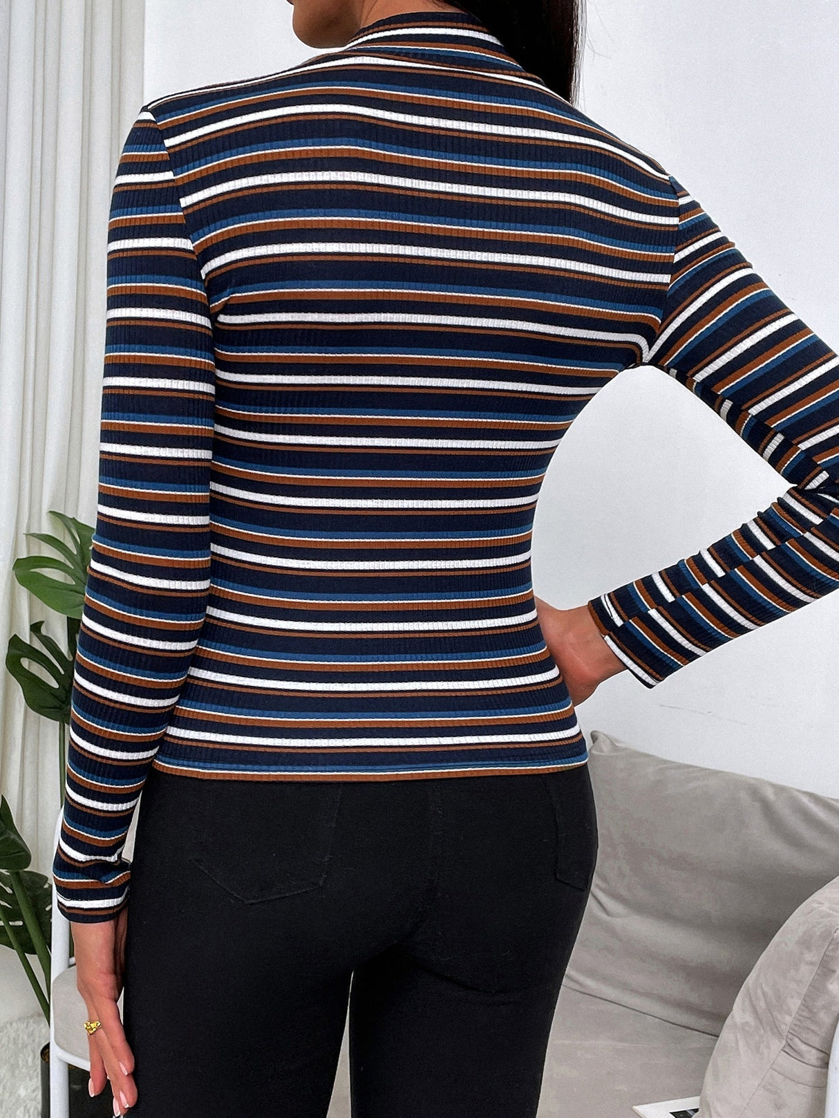 Buy SHEIN Slayr Colourful Striped Mock Neck Tee in Pakistan