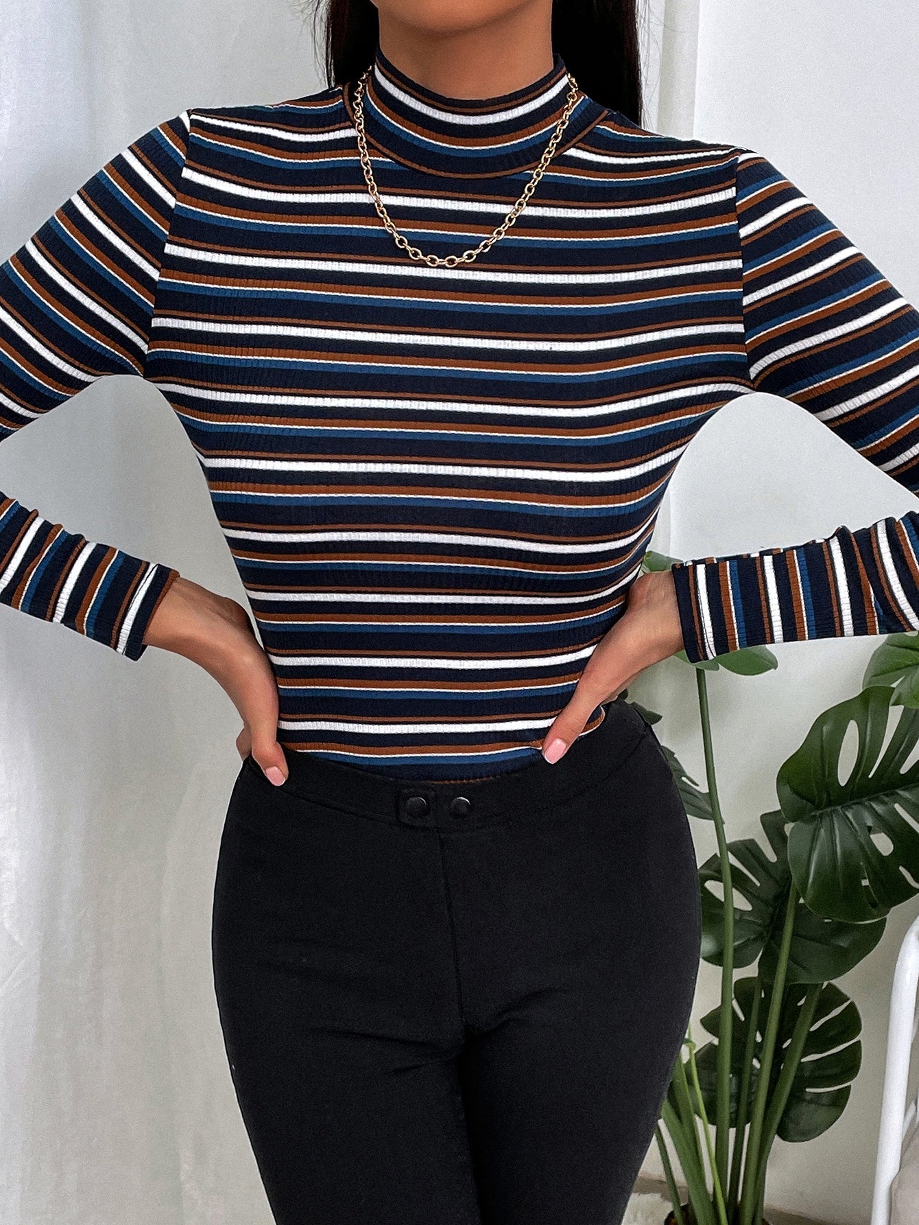 Buy SHEIN Slayr Colourful Striped Mock Neck Tee in Pakistan