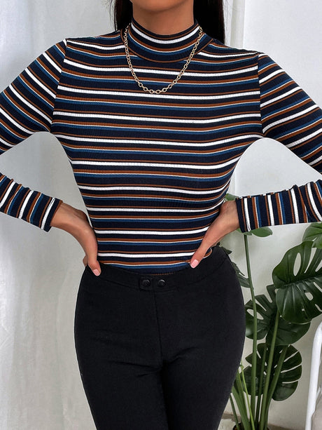 Buy SHEIN Slayr Colourful Striped Mock Neck Tee in Pakistan