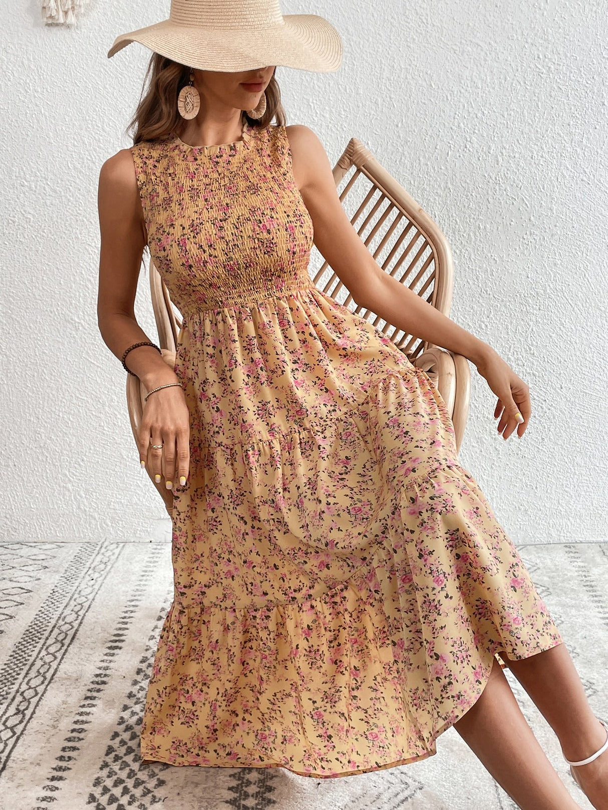 Buy SHEIN VCAY Ditsy Floral Print Ruffle Hem Dress in Pakistan