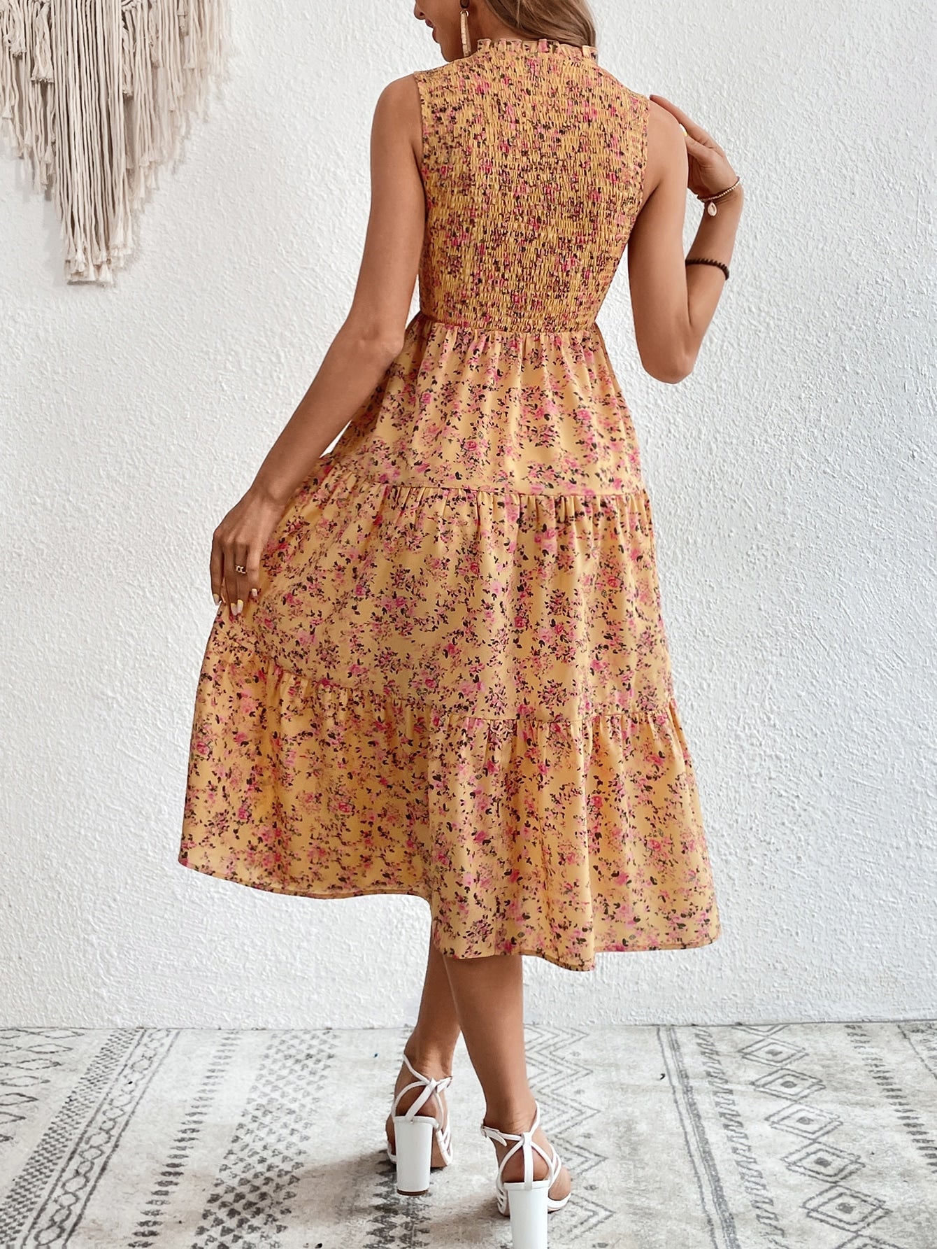 Buy SHEIN VCAY Ditsy Floral Print Ruffle Hem Dress in Pakistan