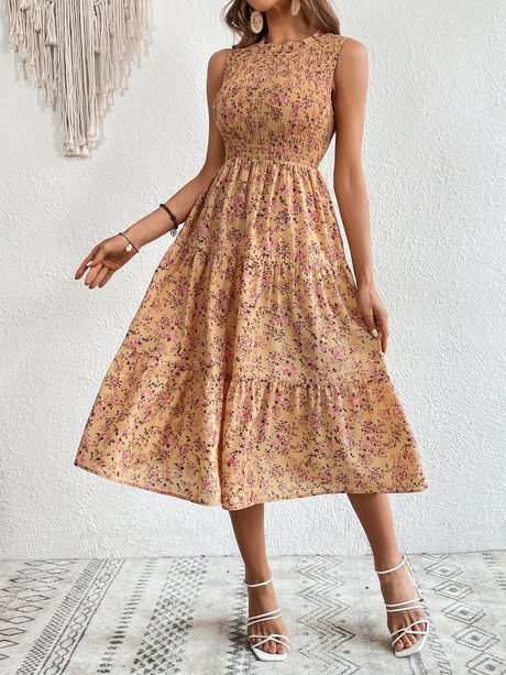 Buy SHEIN VCAY Ditsy Floral Print Ruffle Hem Dress in Pakistan