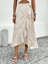 Buy SHEIN VCAY Ditsy Floral Print Ruffle Trim Tie Side Wrap Skirt in Pakistan
