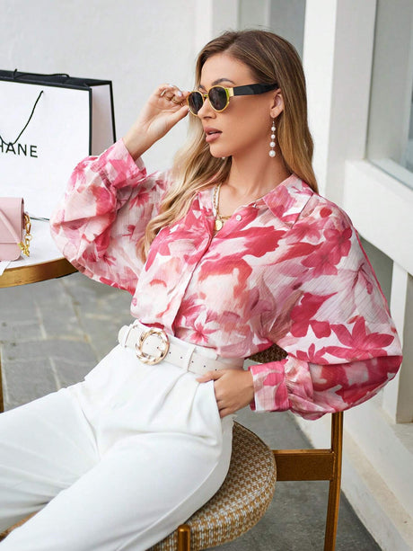 Buy SHEIN VCAY Floral Print Hidden Button Shirt in Pakistan