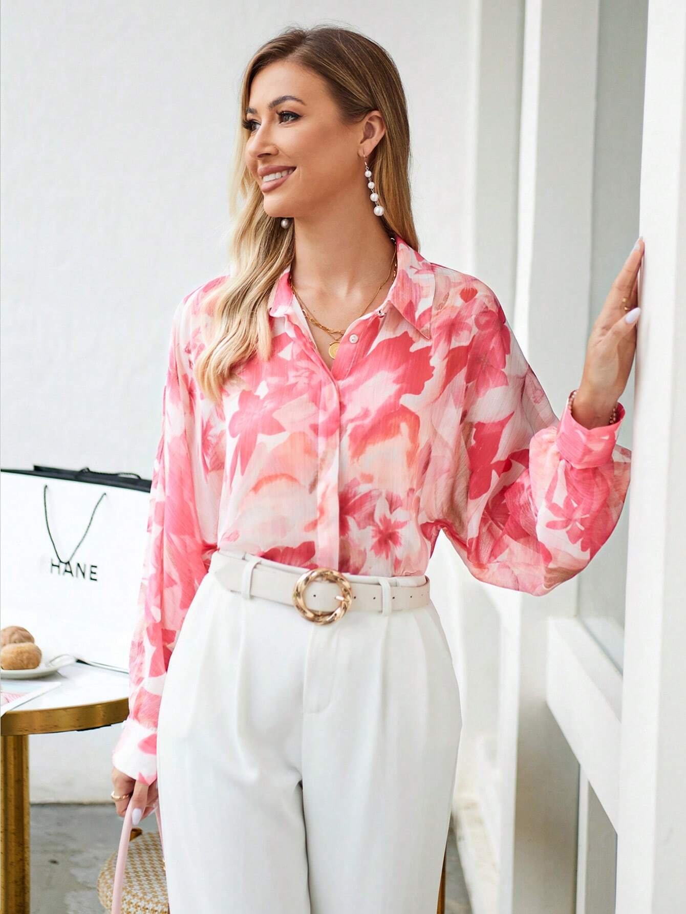 Buy SHEIN VCAY Floral Print Hidden Button Shirt in Pakistan