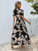 Buy SHEIN VCAY Tropical Print Tie Back Crop Top & Split Thigh Skirt in Pakistan