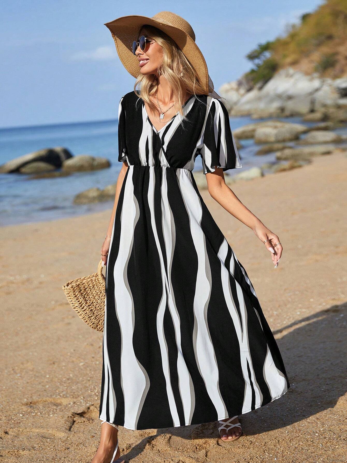 maxi shein summer dresses summer maxi dresses shein SHEIN Modelyn Ladies' Stand Collar Solid Color Belted Lace Splicing El