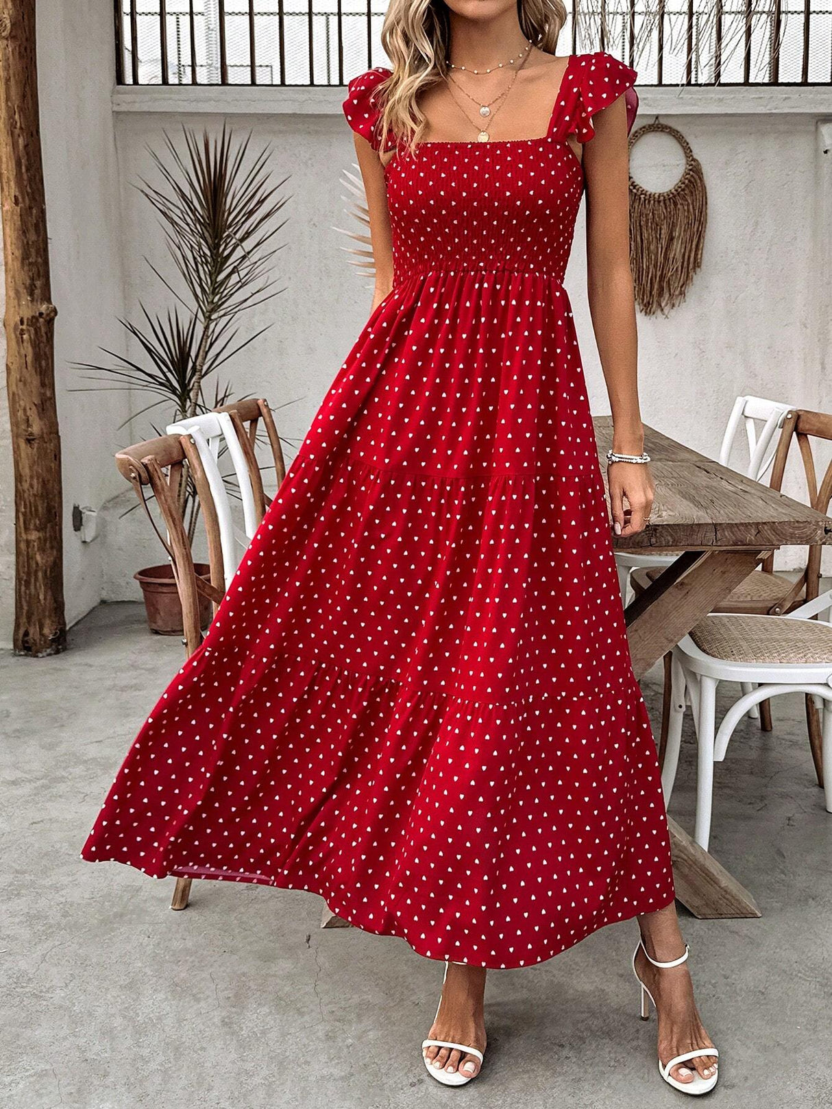 Buy SHEIN VCAY Women's Square Neck Polka Dot Flare Sleeve Dress in Pakistan