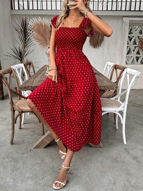 Buy SHEIN VCAY Women's Square Neck Polka Dot Flare Sleeve Dress in Pakistan
