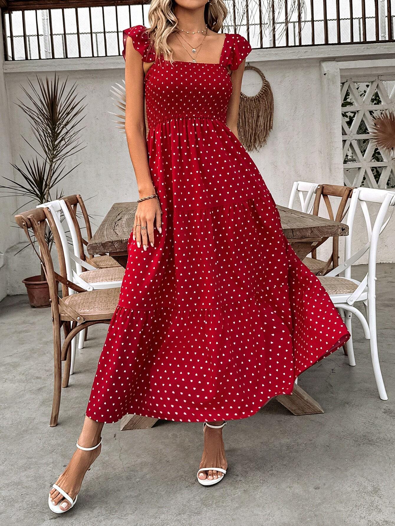 Buy SHEIN VCAY Women's Square Neck Polka Dot Flare Sleeve Dress in Pakistan