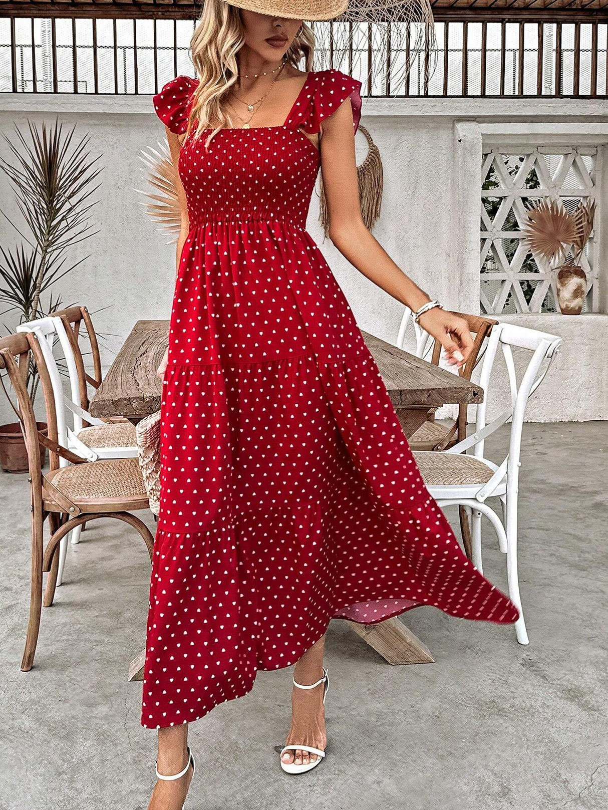 Buy SHEIN VCAY Women's Square Neck Polka Dot Flare Sleeve Dress in Pakistan