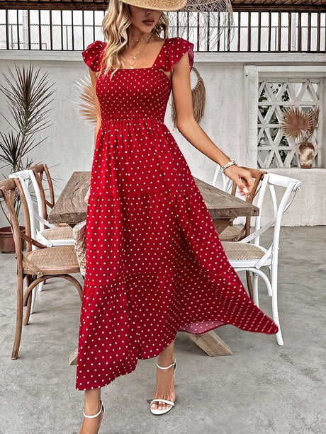 Buy SHEIN VCAY Women's Square Neck Polka Dot Flare Sleeve Dress in Pakistan