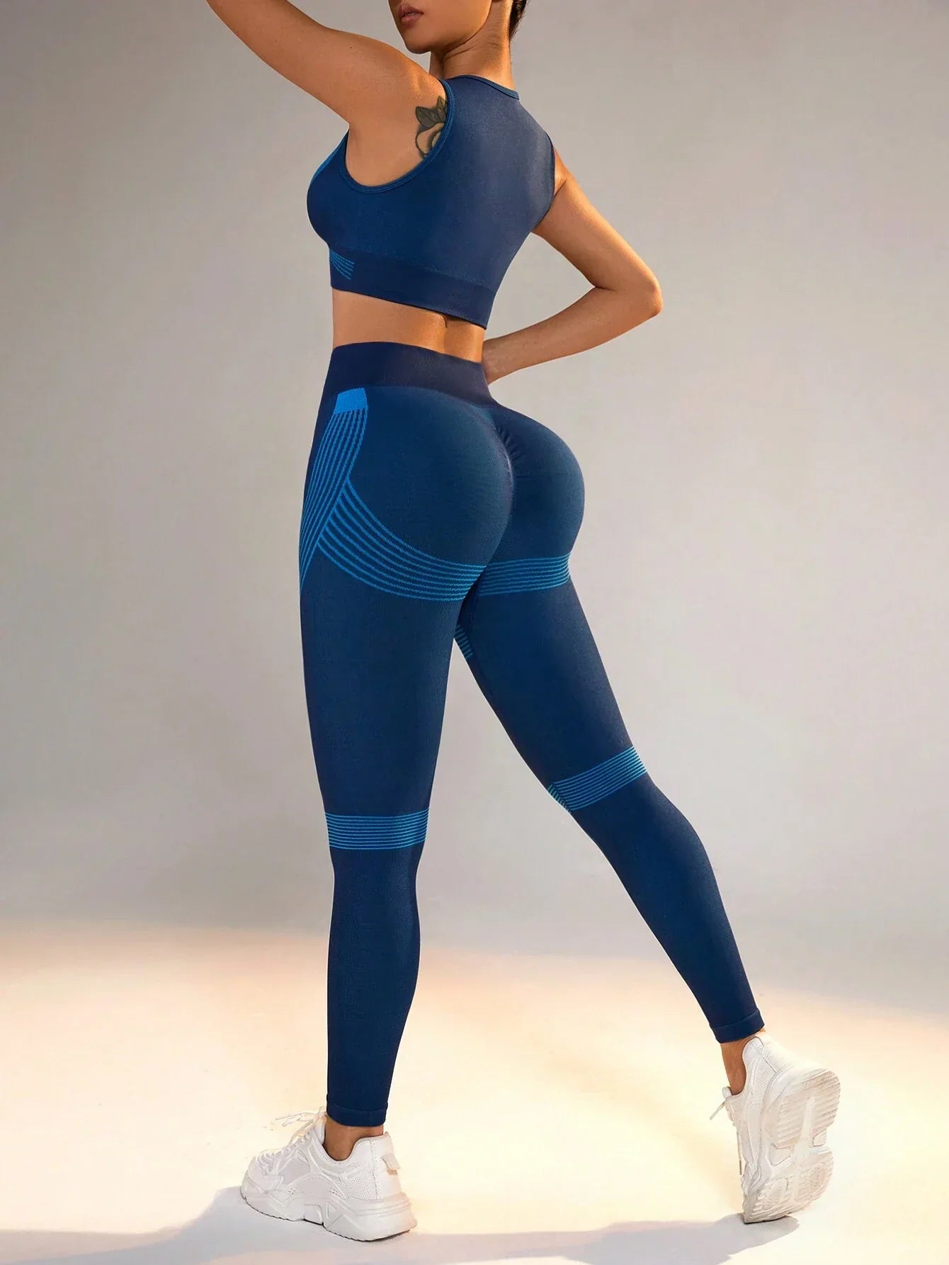 Buy SHEIN Yoga Basic Color Block Elastic And Breathable Vest And Leggings Sports Set in Pakistan
