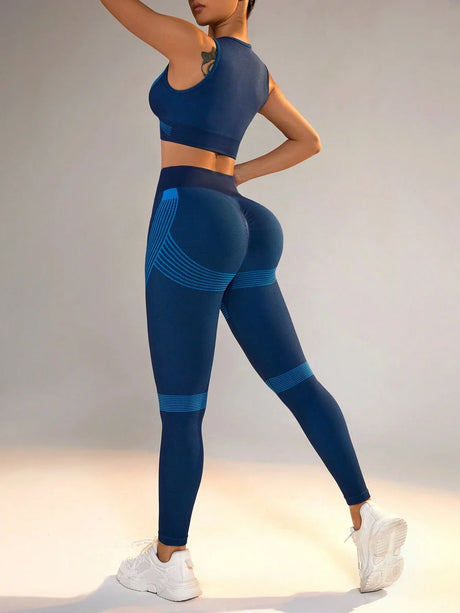 Buy SHEIN Yoga Basic Color Block Elastic And Breathable Vest And Leggings Sports Set in Pakistan