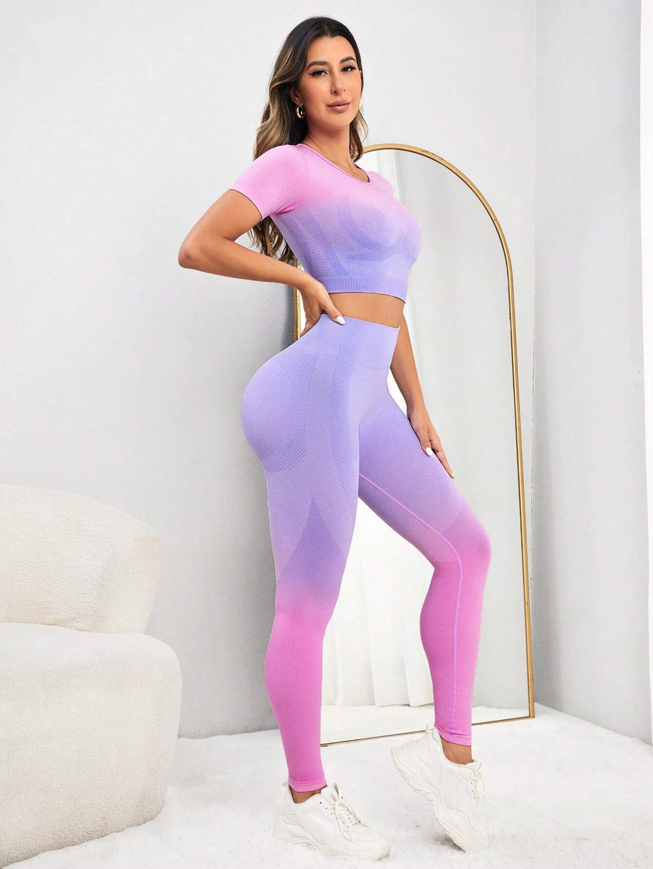 Buy SHEIN Yoga Trendy Ombre Print Tummy Control Sports Set in Pakistan