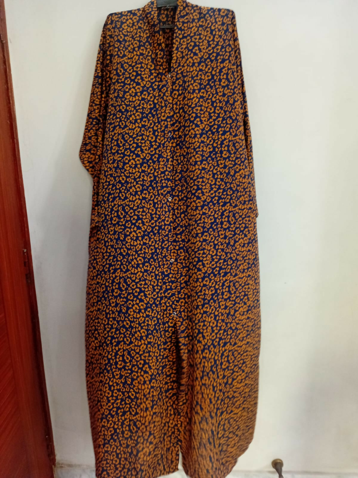 Blue and Orange Printed Front Open Abaya | Women Accessories | Large | Brand New