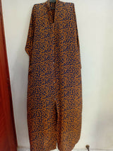 Blue and Orange Printed Front Open Abaya | Women Accessories | Large | Brand New