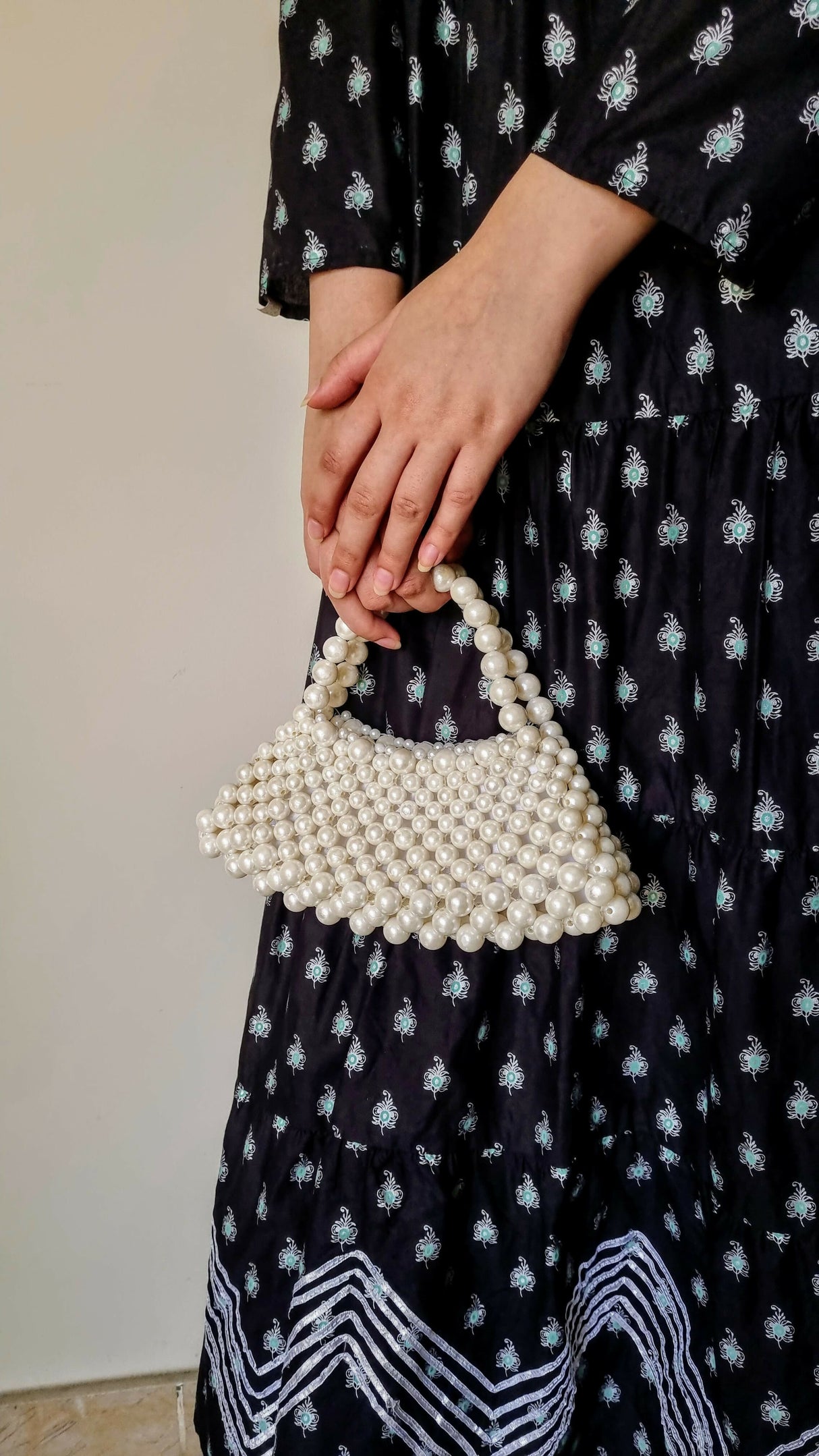 Crescent Pearl Beaded Bag | Women Bags | Size : 8x1.5 | New