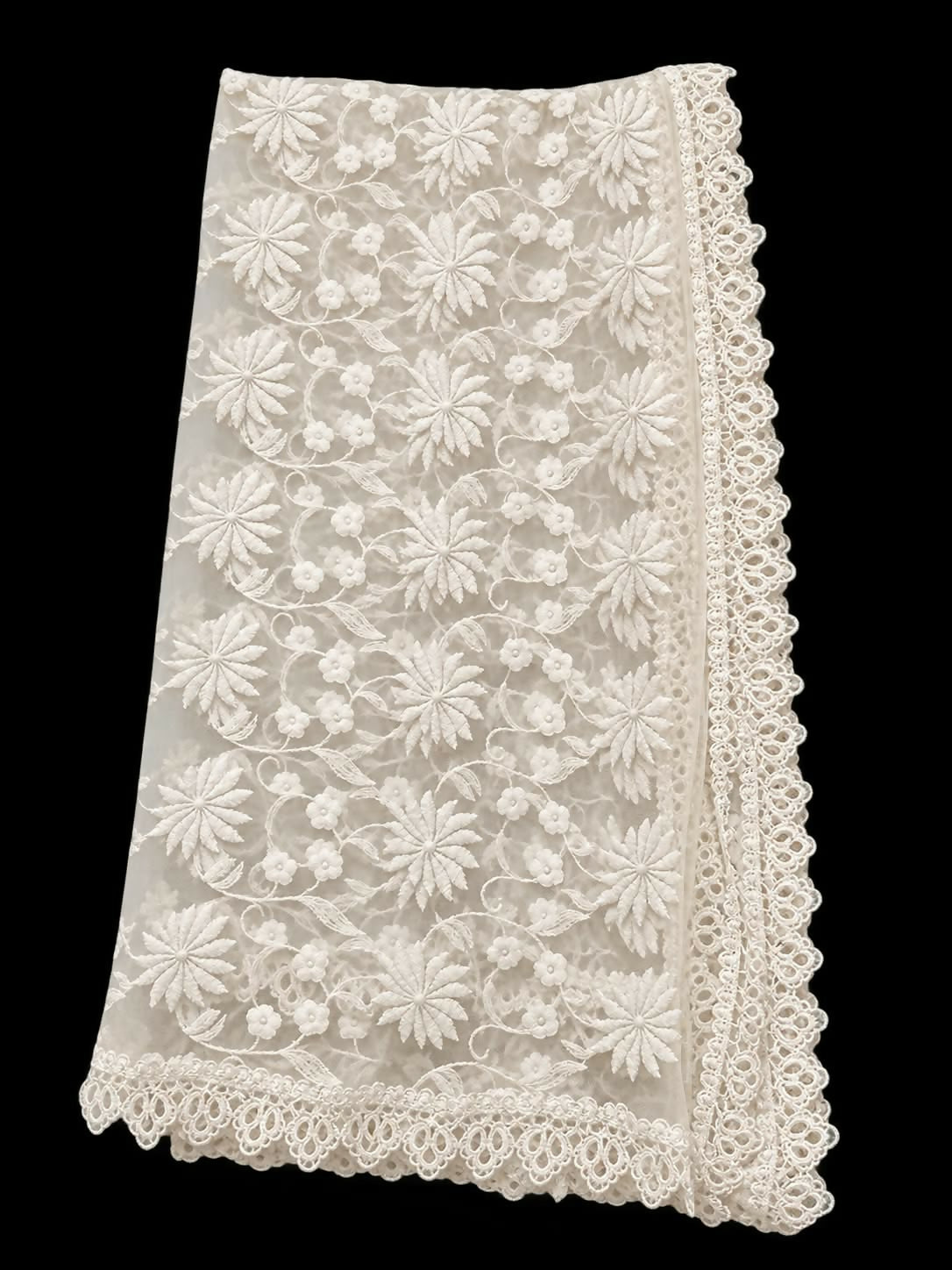 White Net Dupatta With Lace | Women Accessories | Duppata | Medium | Worn Once