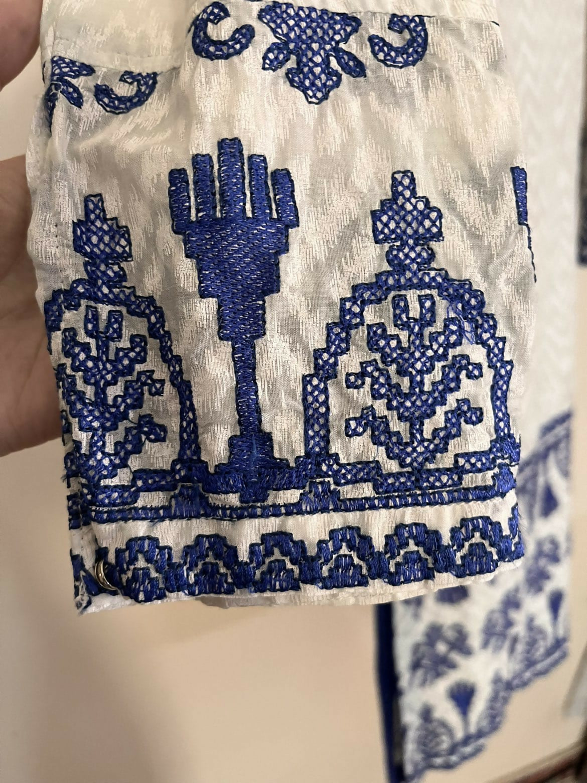 Blue & White Embroidered Shirt | Women Locally Made Kurta | Small | New