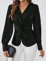 Buy SHEIN Satin Fabric Shirt With Front Knot And Cufflinks Detailed Sleeves in Pakistan