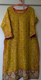 Beautiful Jamawar Yellow Shirt | Women Locally Made Formals | Large | Worn Once