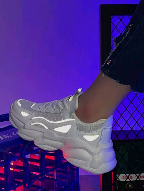 Buy SHEIN Women Two ToneåÊ Colorblock Lace-Up Front Chunky Sneakers in Pakistan