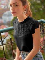 Buy Shein Guipure Lace Panel Cap Sleeve Blouse in Pakistan