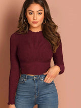 Buy Shein Lettuce Trim Solid Crop Tee in Pakistan