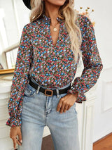 Buy Shein Notch Neck Puff Sleeve Ditsy Floral Blouse in Pakistan
